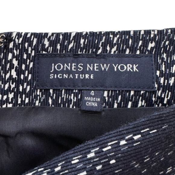 Jones New York Skirt Cotton Navy White Print Pencil Knee Length Tailored Size 4 - Picture 2 of 11